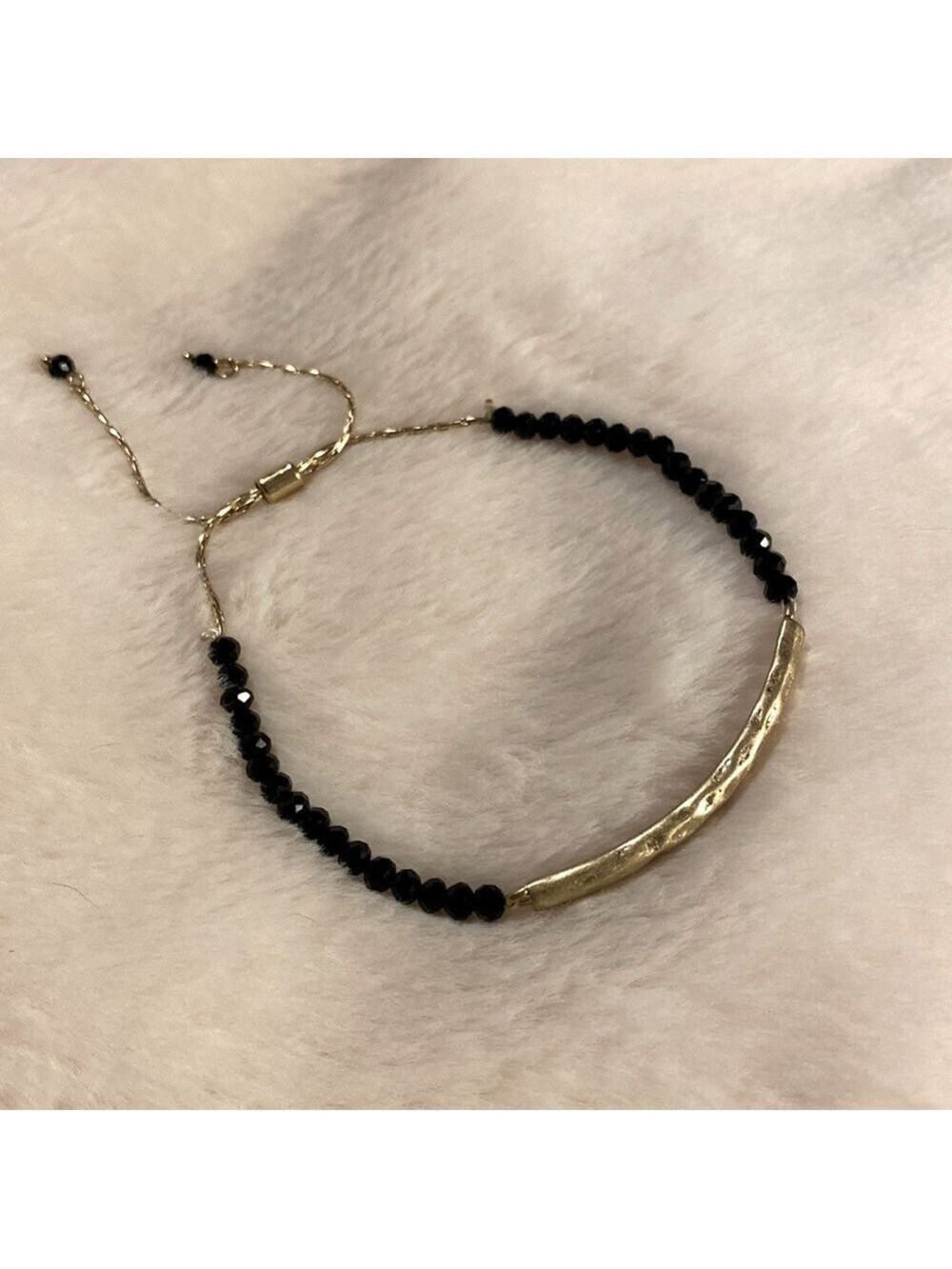 New Gold bar bracelet on black crystal beads